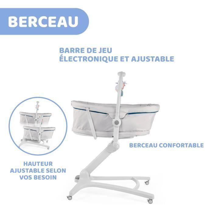 Chicco Baby Hug 4 en 1: Cuna de Nacimiento, Transat, Silla Alta y Primera Silla Bebé - Ajuste de Altura, con Ruedas y Barra de Juegos Color Glacial 3