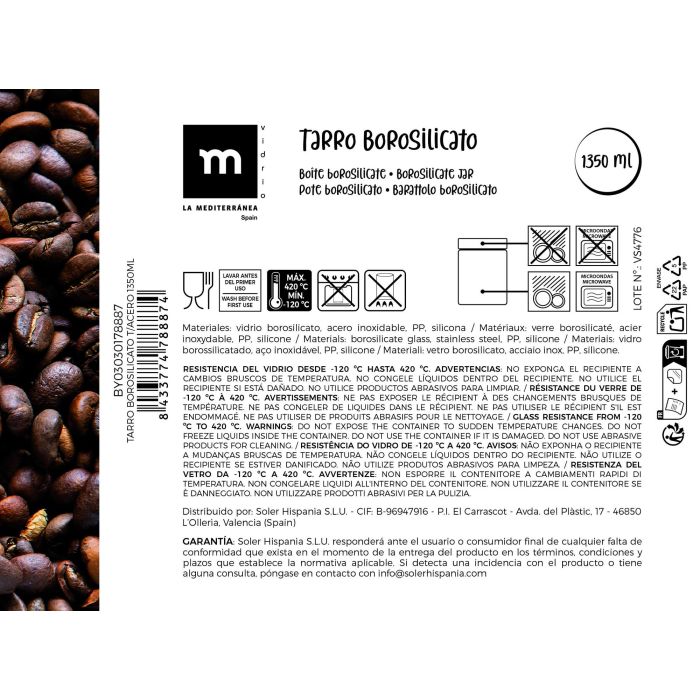 La Mediterranea Tarro Borosilicato Tapa Acero Inoxidable 1350 ml 10.8x10.8x21 cm 7 La Mediterranea Tarro Borosilicato Tapa Acero Inoxidable 1350 ml 10.8x10.8x21 cm 7