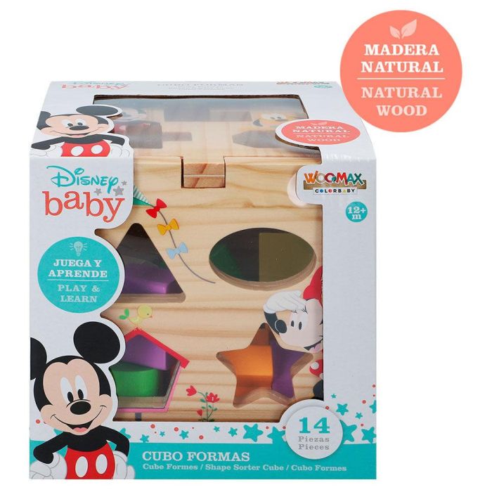 WOOMAX Cubo Formas Mickey Minnie Disney Madera 14 Piezas +12 Meses 15cm 2