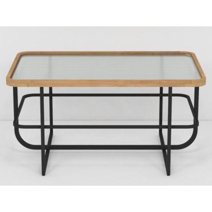 DKD Home Decor Mesa Centro Scandi Desmontable de Metal y Cristal Negro Natural 90x60x46 cm