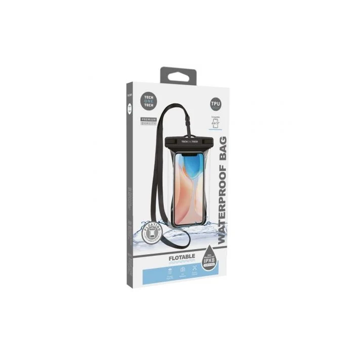 Tech One Tech Funda Impermeable Flotante TPU IPX8 para Móviles hasta 7.5", Negra