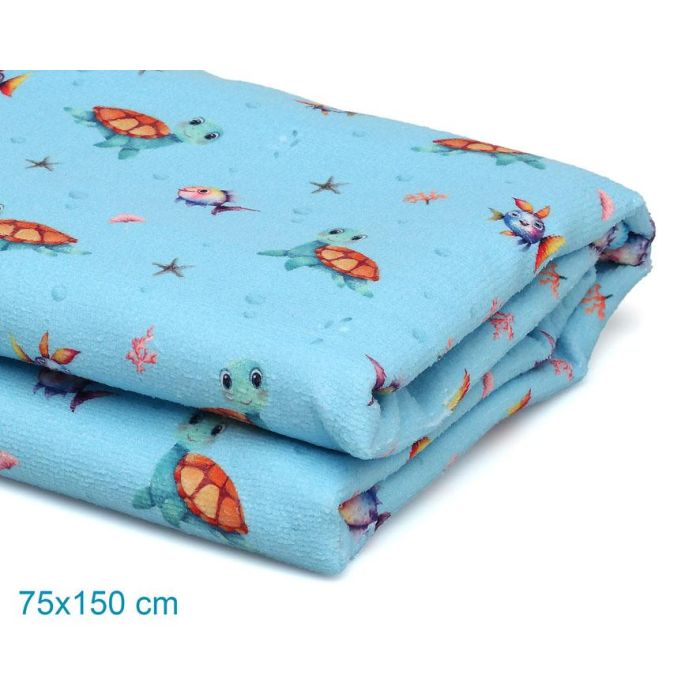 KioKids Toalla de Playa y Piscina Microfibra Tortugas Azul 75x150cm Suave Absorbente Secado Rápido con Bolsa para Bebé 2