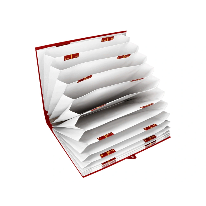 Liderpapel Carpeta Fuelle Folio Cartón Forrado Burdeos 20 Departamentos 220x350x300 mm