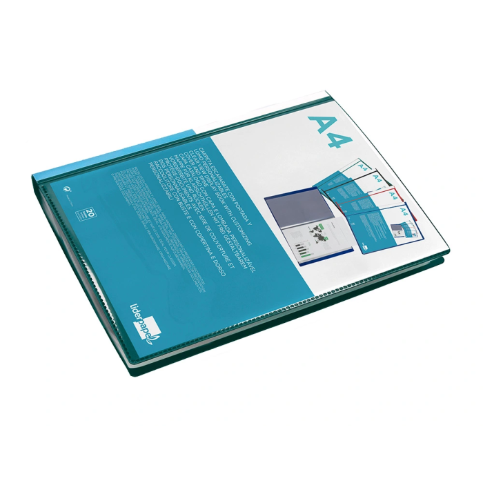 Liderpapel Carpeta 20 Fundas Canguro Polipropileno DIN A4 Verde Translucido Portada y Lomo Personalizables 5