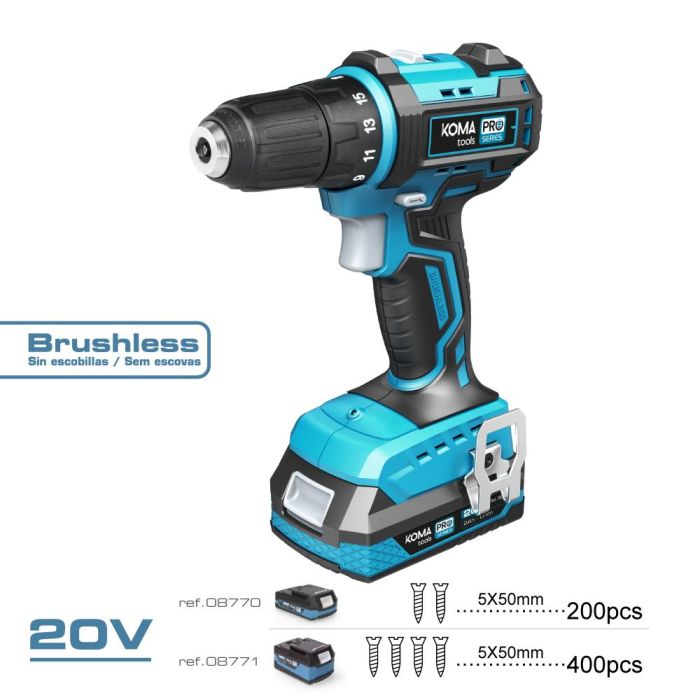 Koma Tools Kit maletín taladro atornillador 20V brushless, 2 baterías, cargador, luz LED 2 Koma Tools Kit maletín taladro atornillador 20V brushless, 2 baterías, cargador, luz LED 2