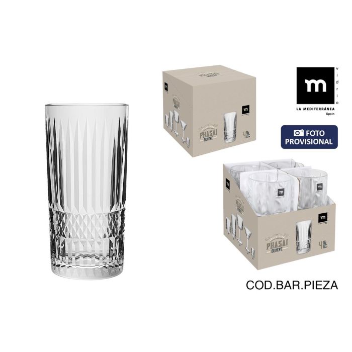 La Mediterranea Vaso Alto Phasai Geneve 460 ml - Vidrio de Calidad Ø7.8x16 cm - Elegante y Resistente para el Uso Diario (24 Unidades)