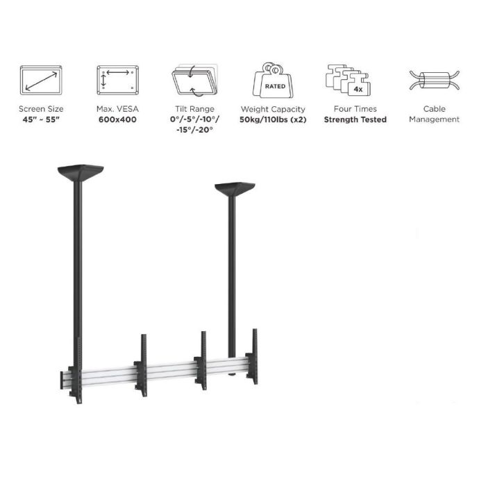 EQUIP Soporte de Techo Doble Pantalla 45"-55" 100kg 650373 Negro Plata 2