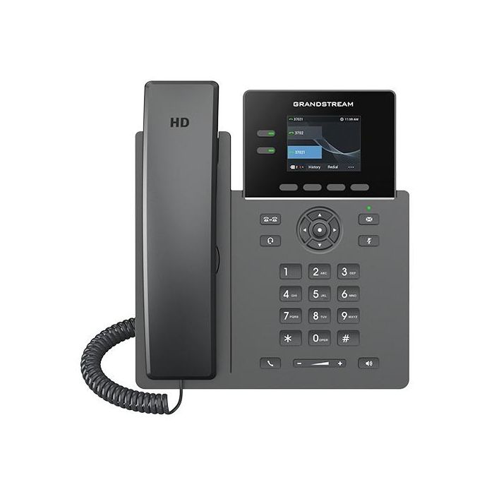 Grandstream GRP2610P Teléfono IP Carrier-Grade de 2 Líneas, PoE, Pantalla a Color de 2.4", Audio HD, Montaje Escritorio/Pared