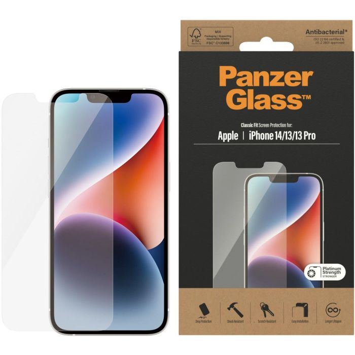 PanzerGlass Protector de Pantalla para Apple iPhone 13, iPhone 13 Pro, iPhone 14 - Resistente a Rayones y Golpes, Antibacteriano, Transparente 1 PanzerGlass Protector de Pantalla para Apple iPhone 13, iPhone 13 Pro, iPhone 14 - Resistente a Rayones y Golpes, Antibacteriano, Transparente 1