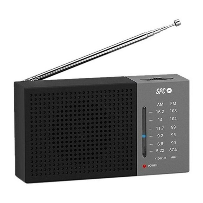 SPC Jetty Lite 4584N Radio Portátil Analógica AM/FM Negra, Antena Telescópica, Conexión Auriculares 3.5mm, Pilas