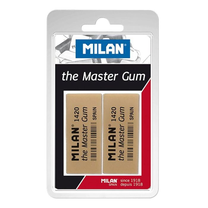Milán Goma de borrar Master Gum, Miga de Pan, Blister 2 uds, 5,5 x 2,3 x 1,3 cm