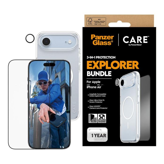 PanzerGlass CARE BY 3-IN-1 FLAGSHIP EXPLORE - Protector de pantalla de vidrio templado para Apple iPhone Air, Resistente a rayones y golpes, Aplicación en seco y sin burbujas 1 PanzerGlass CARE BY 3-IN-1 FLAGSHIP EXPLORE - Protector de pantalla de vidrio templado para Apple iPhone Air, Resistente a rayones y golpes, Aplicación en seco y sin burbujas 1
