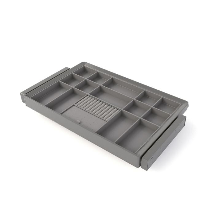Emuca Kit de cajón organizador y bastidor regulable Quartz para armarios, guías de cierre suave y extracción total, Módulo 80cm, Acabado Titanio