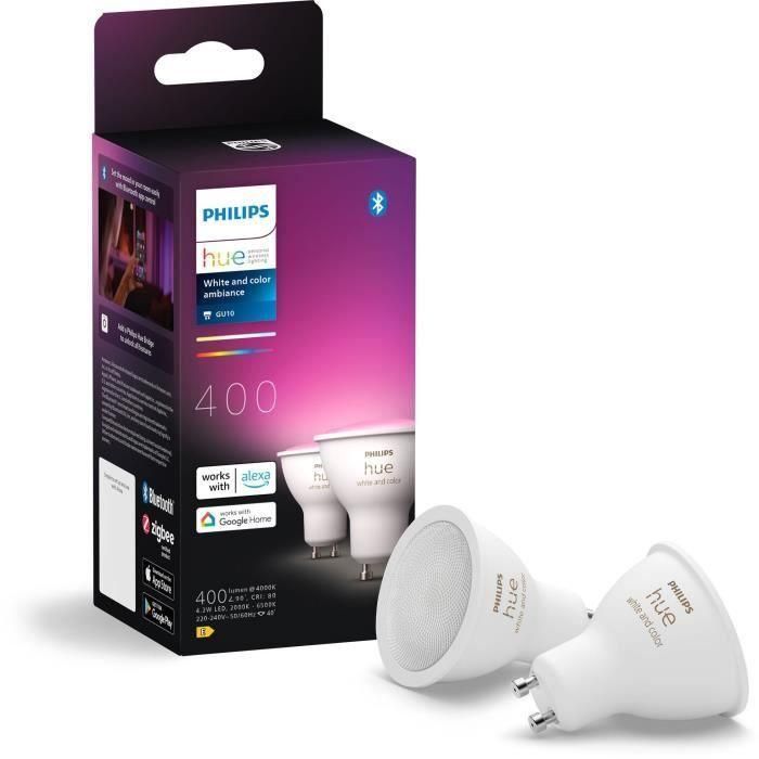 Bombillas LED conectadas de la marca PHILIPS, que ofrecen brillo ajustable y una amplia gama de colores. 4 Bombillas LED conectadas de la marca PHILIPS, que ofrecen brillo ajustable y una amplia gama de colores. 4