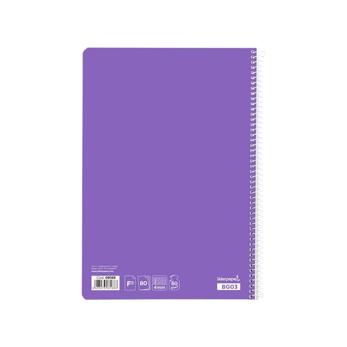 Cuaderno Espiral Liderpapel Folio Smart Tapa Blanda 80H 60 gr Cuadro 4 mm Con Margen Color Violeta 10 unidades 4