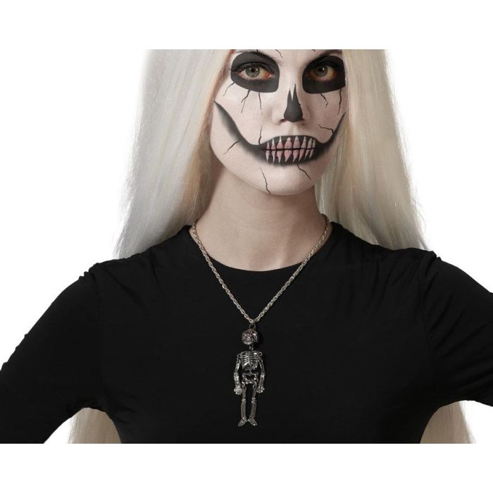 Collar Con Colgante De Esqueleto Plateado Articulado Para Disfraces, Halloween Y Fiestas