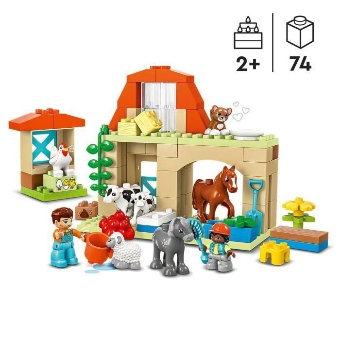 LEGO 10416 DUPLO My Town Cuidando Animales de Granja, Juguete Educativo para Bebés, Casa, Minifiguras de Caballos 1