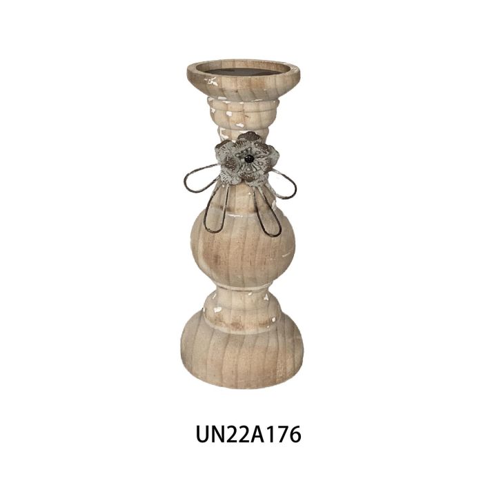 DKD Home Decor Portavela Neoclásico, Madera Natural, 9.5x9.5x28 cm, Set de 2 Unidades