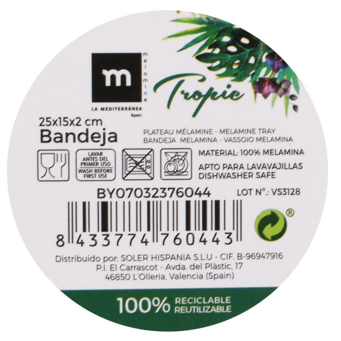 Bandeja de melamina Tropic 25x15x2 cm brillo - La Mediterranea (12 Unidades) 1 Bandeja de melamina Tropic 25x15x2 cm brillo - La Mediterranea (12 Unidades) 1
