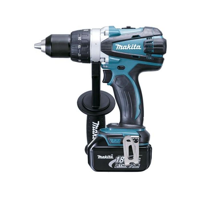 Makita DDF458RTJ Taladro Atornillador de Percusión a Batería 18V 5Ah – Perforar/Atornillar 91Nm (2 Baterías y Cargador)