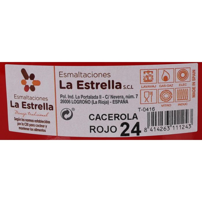 Cacerola Esmaltada con Tapa 24 cm Rojo - La Estrella (6 Unidades) 1 Cacerola Esmaltada con Tapa 24 cm Rojo - La Estrella (6 Unidades) 1
