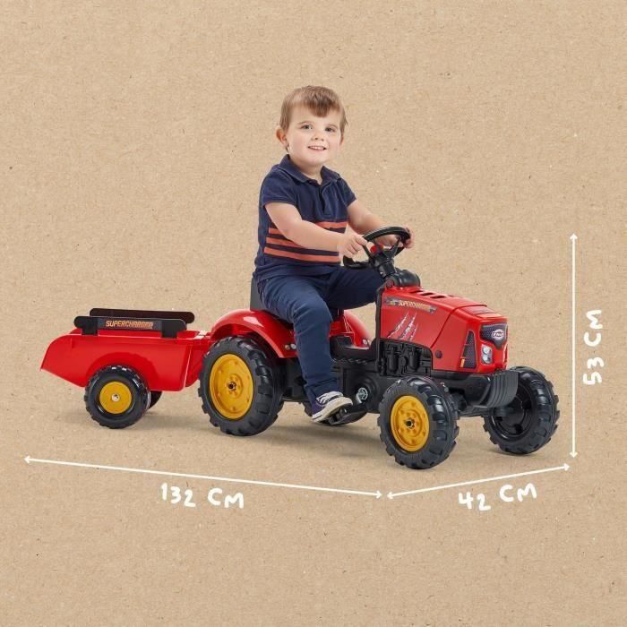 Falk Tractor de pedal Supercharger rojo con capó de apertura y remolque, juguete infantil para 2-5 años 4