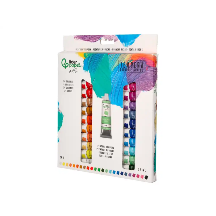 Liderpapel Pintura Gouache/Tempera Caja de 24 Tubos de 12 ml Colores Surtidos con Amplia Gama de Tonos 3