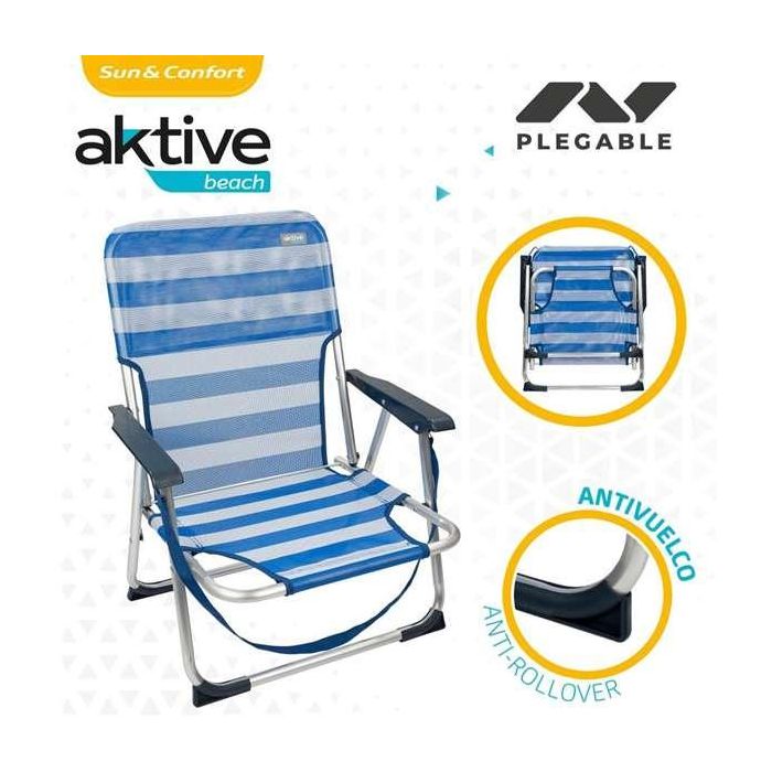 Silla playa aluminio plegalbe fija rayas mar 44x35x72 cm 2 Silla playa aluminio plegalbe fija rayas mar 44x35x72 cm 2