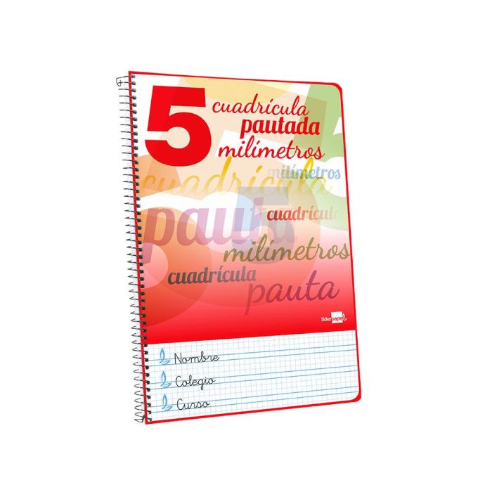 Cuaderno Espiral Liderpapel Folio Pautaguia Tapa Blanda 80H 75 gr Cuadro Pautado 5 mm Con Margen Colores Surtidos 8 unidades 3