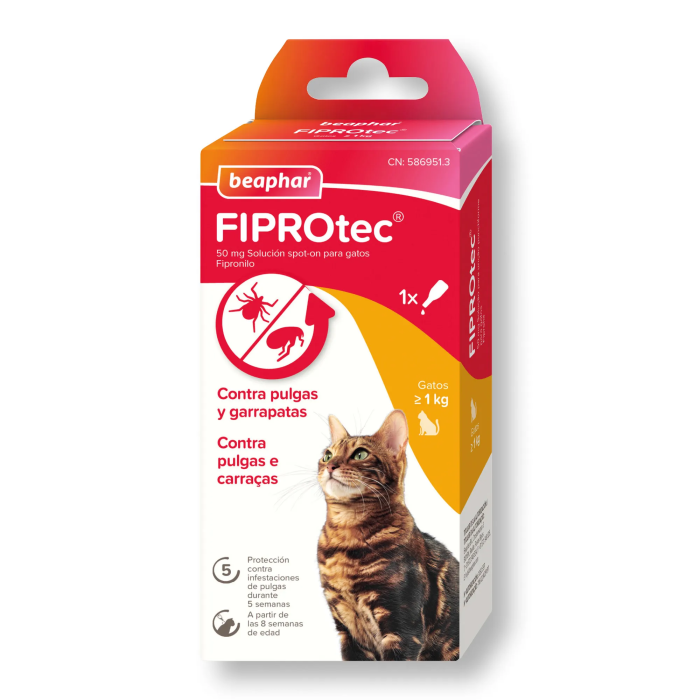 Beaphar Fiprotec Spot On para Gatos - Tratamiento y Prevención de Pulgas y Garrapatas, 1x0.5 mL