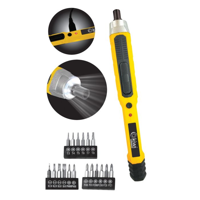Set de Destornilladores Eléctricos Inalámbricos USB con 18 Accesorios - Kiwi (5 Cajas) 5 Set de Destornilladores Eléctricos Inalámbricos USB con 18 Accesorios - Kiwi (5 Cajas) 5