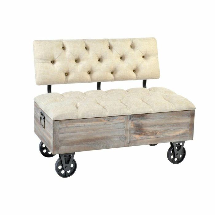 Banqueta DKD Home Decor Abeto Negro Beige Marrón Poliéster (100 x 51 x 77 cm)