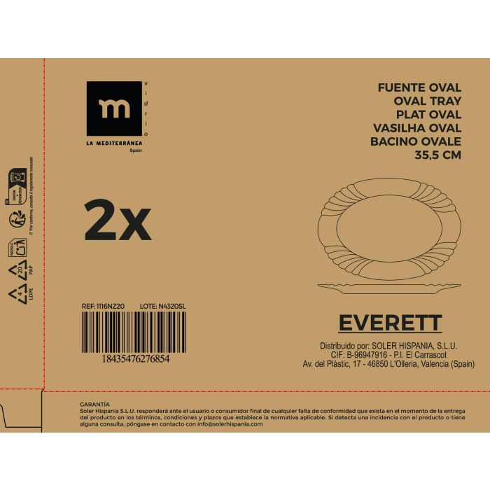 Fuente Oval Everett Opal 35,5 cm - La Mediterranea (12 Unidades) 1 Fuente Oval Everett Opal 35,5 cm - La Mediterranea (12 Unidades) 1