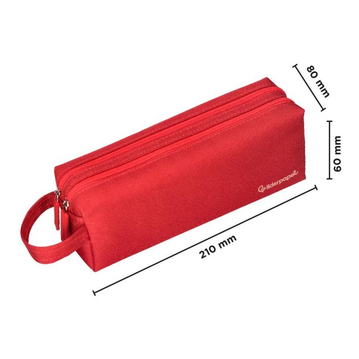 Estuche Portatodo Liderpapel Classic Rectangular Con Asa 2 Cremalleras 210 X80 mm Rojo 1