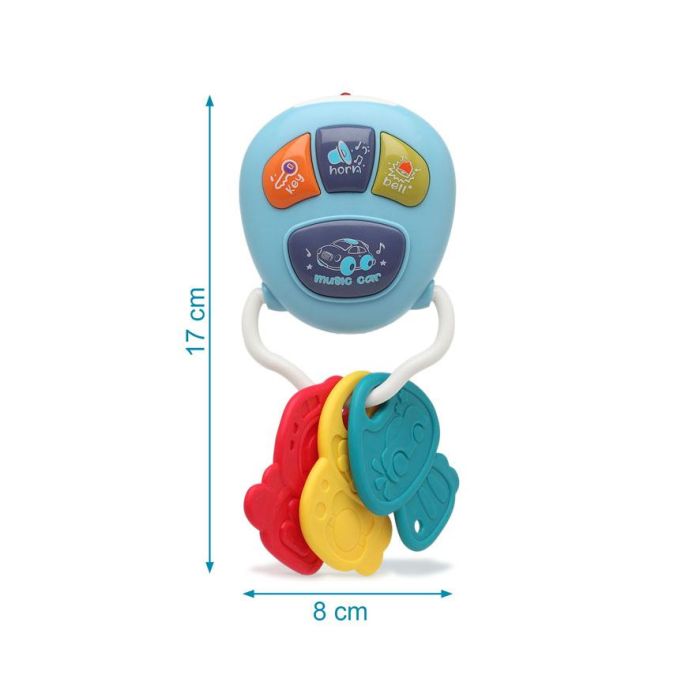 KioKids Llavero De Coche Musical para Bebé +6 Meses - Mordedor con Melodías, Sonidos Realistas y Texturas Variadas en Color Azul
