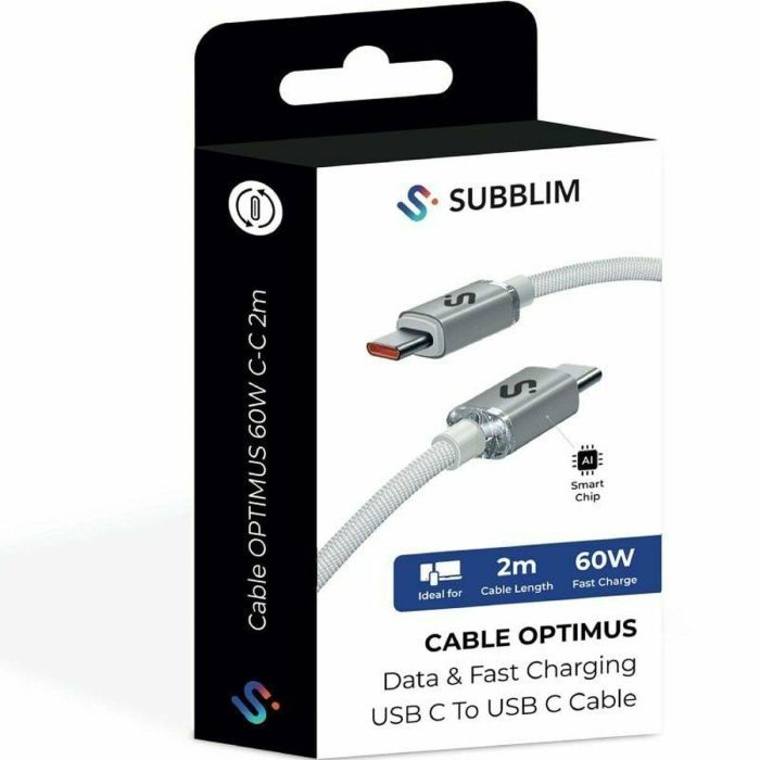 Cable USB-C a USB-C Subblim OPTIMUS Blanco 2 m 3 Cable USB-C a USB-C Subblim OPTIMUS Blanco 2 m 3