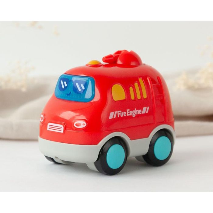 KioKids Camión de Bomberos de Juguete con Luz y Sonido, Pilas Incluidas, Rojo, para +12 meses