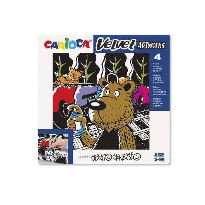 Juego Educativo Carioca Velvet Artworks +3 Años (Terciopelo Para Colorear) Cento Graffiti Set De 4 Laminas