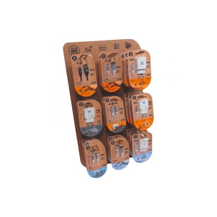 Expositor de Cargadores GaN y Cables Tech One Tech EKO 400903/ 9 ganchos/ Incluye 27 Productos 0 Expositor de Cargadores GaN y Cables Tech One Tech EKO 400903/ 9 ganchos/ Incluye 27 Productos 0