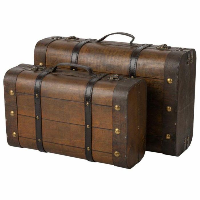 Juego de Maletas Alexandra House Living Marrón PVC Madera Metal Vintage 30 x 16 x 45 cm 38 x 24 x 13,5 cm Decorativo 2 Piezas 2