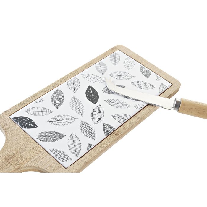 DKD Home Decor Tabla de Aperitivo Cottage Set de 2, de Gres y Bambú, Negro y Blanco con Hojas, 12x1x33 cm, Apta Lavavajillas 2 DKD Home Decor Tabla de Aperitivo Cottage Set de 2, de Gres y Bambú, Negro y Blanco con Hojas, 12x1x33 cm, Apta Lavavajillas 2
