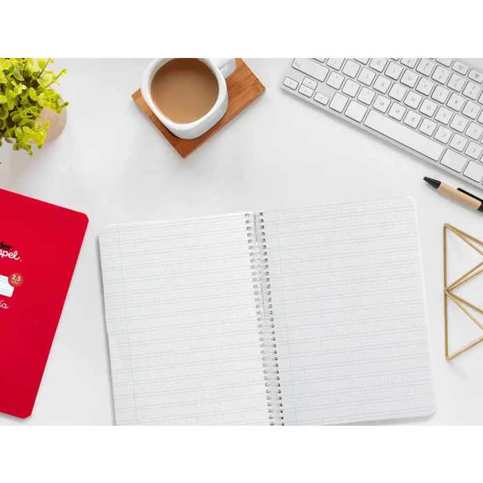 Liderpapel Cuaderno espiral Pautaguía A5 tapa blanda 40 hojas 75gr cuadro pautado 2,5mm color rojo 7