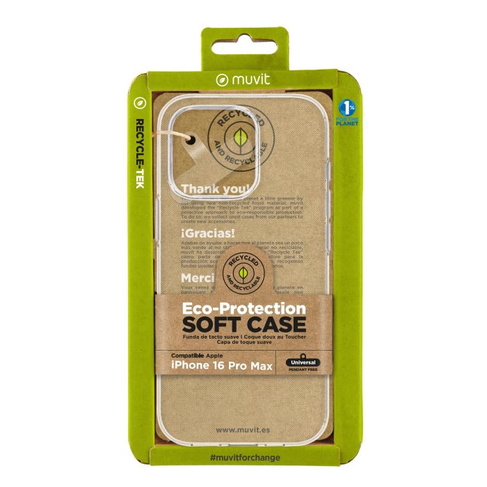 Muvit Funda Recycletek para Apple iPhone 16 - Fabricada con Materiales 100% Reciclados, Flexible y Protector