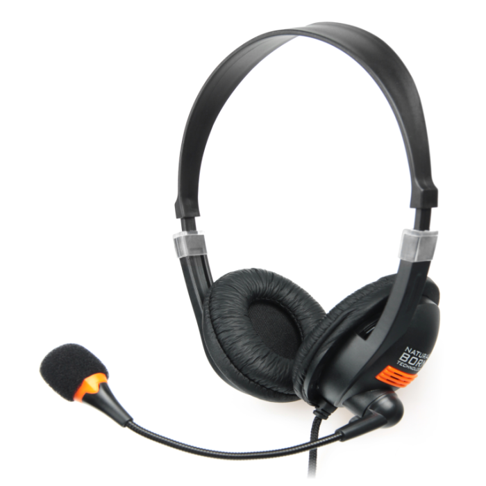 NATEC Drone Auriculares de Diadema Alámbricos, Ideales para Llamadas y Música, Diseño en Negro y Naranja