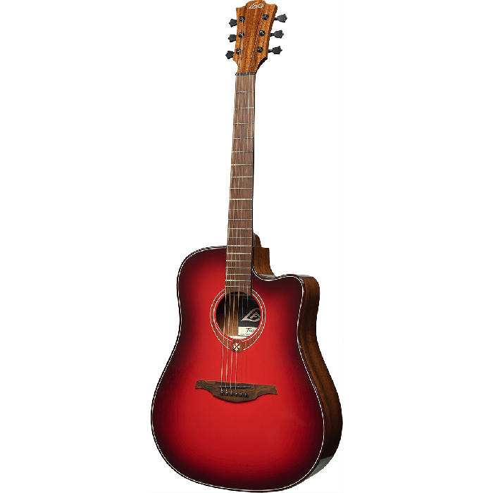 LAG Guitarra Acústica Electroacústica Dreadnought A/E Cutaway Edición Limitada Red Burst 2