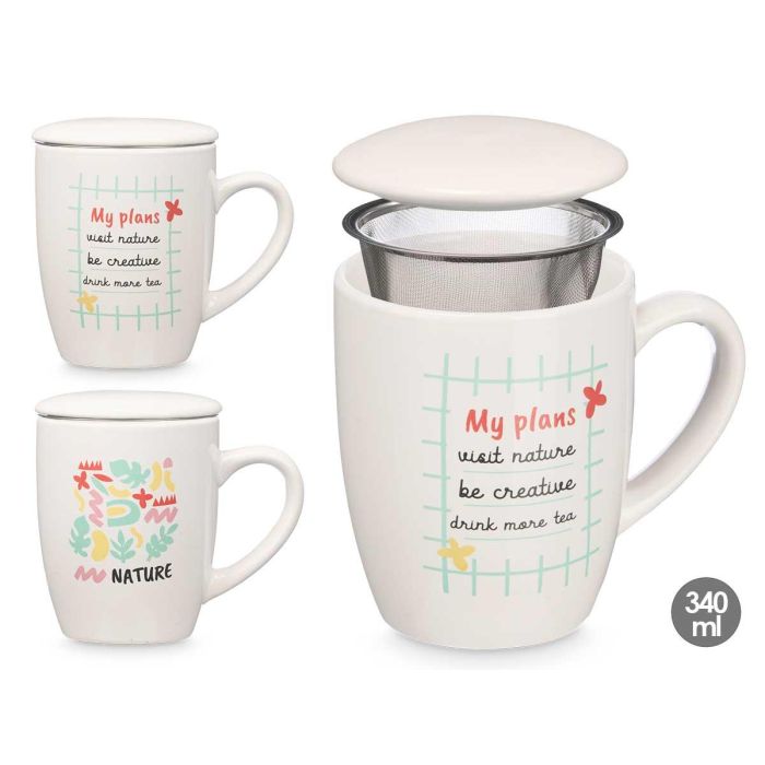 Vessia Taza Porcelana Nature con Tapa y Filtro, Surtidos, 340ml, 12x10x8cm (Set de 24)