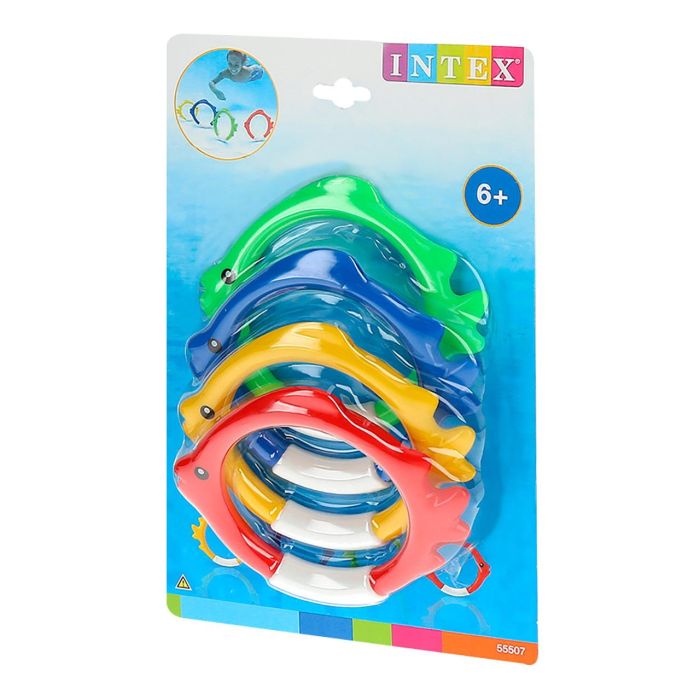 Intex 55507 Anillos de Buceo Subacuáticos con Diseño de Peces, 4 Colores. Juego de Habilidad y Destreza para Piscina Niños +3 Años 3
