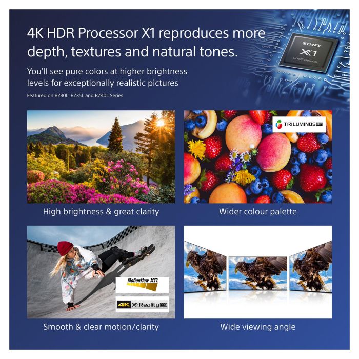 Sony BZ40L Monitor Profesional BRAVIA de 65 Pulgadas 4K UHD, 700 nits, HDR10/Dolby Vision, Android TV, Funcionamiento 24/7, para Señalización Digital