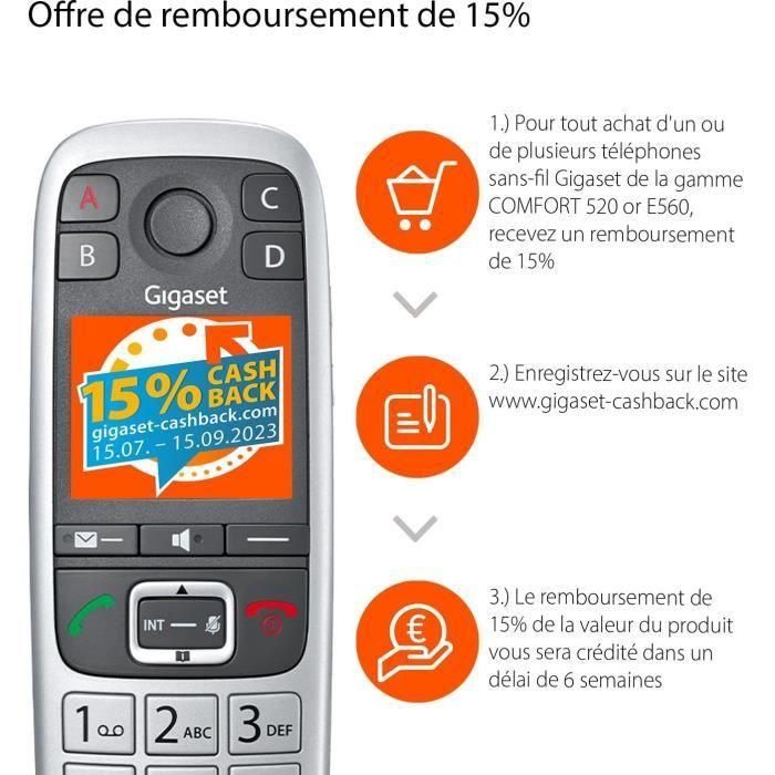 GIGASET Teléfono fijo E560 Plata 4 GIGASET Teléfono fijo E560 Plata 4