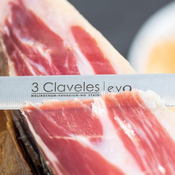 3 Claveles Cuchillo jamonero y chaira - Hoja larga flexible de acero inox, mango inyectado, 25 cm 2